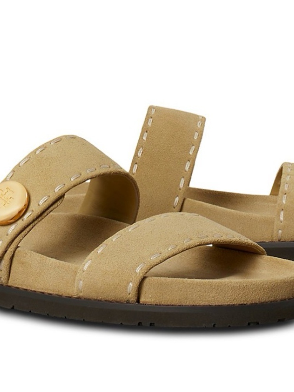 Tory Burch Beige Suede Double Strap Sport Slide Sandals Gold Logo Romy EUC 8.5 - Picture 4 of 4